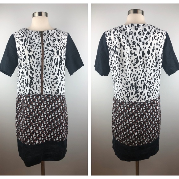 Animal & Geometric Print Linen Shift Dress Medium - Picture 1 of 6